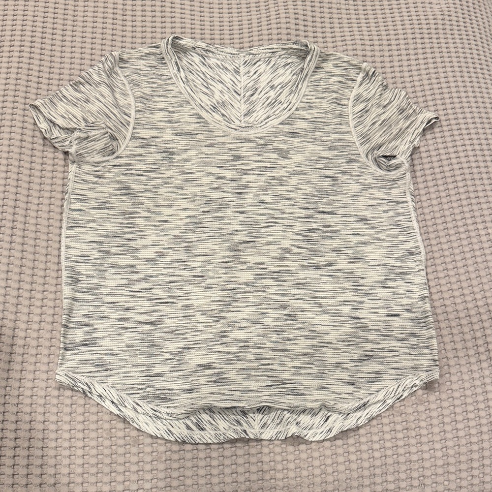 Gray and White Short Sleeve Top